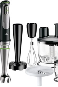 Il frullatore ad immersione Braun Minipimer MultiQuick 9 MQ 9087X Gourmet e tutti i suoi accessori